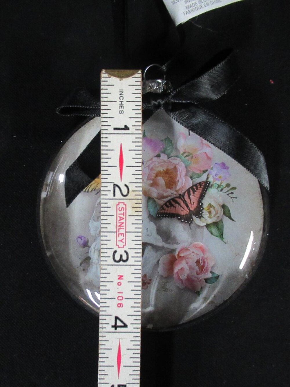 Round Skull Roses Butterfly Glass Ornament - Picture 3 of 3